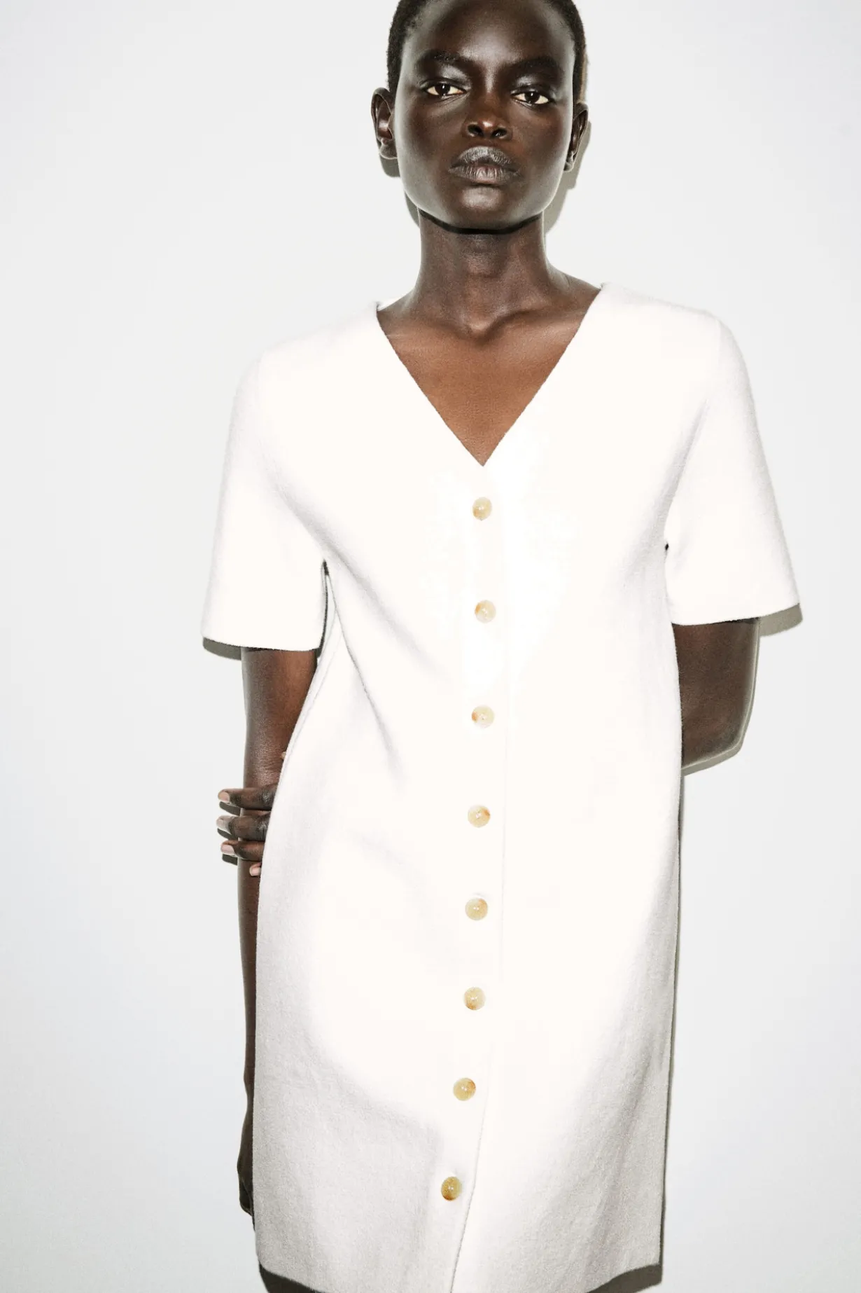 BUTTONED MILANO-KNIT MINI DRESS
