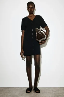 BUTTONED MILANO-KNIT MINI DRESS
