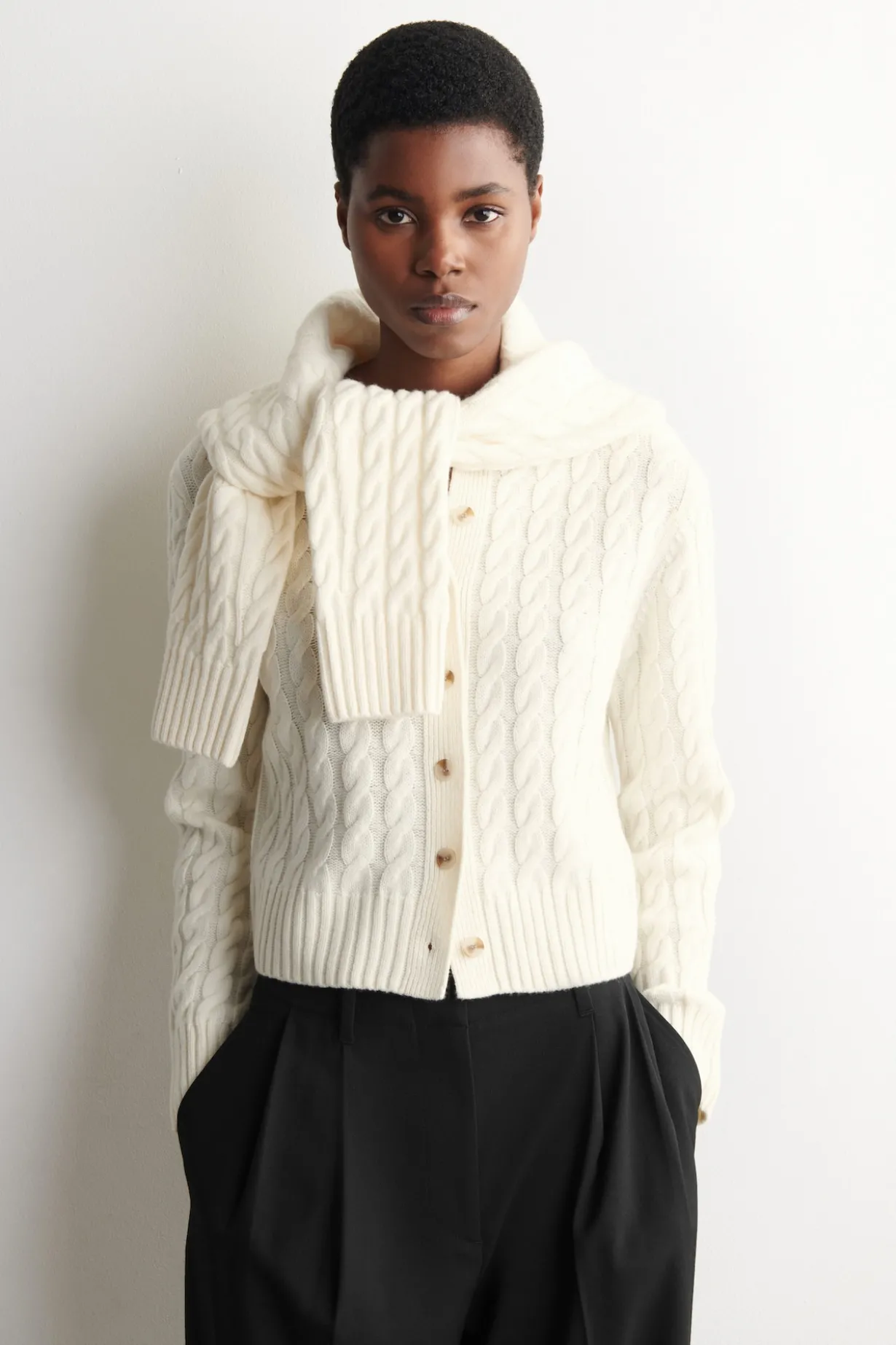CABLE-KNIT MERINO WOOL CARDIGAN