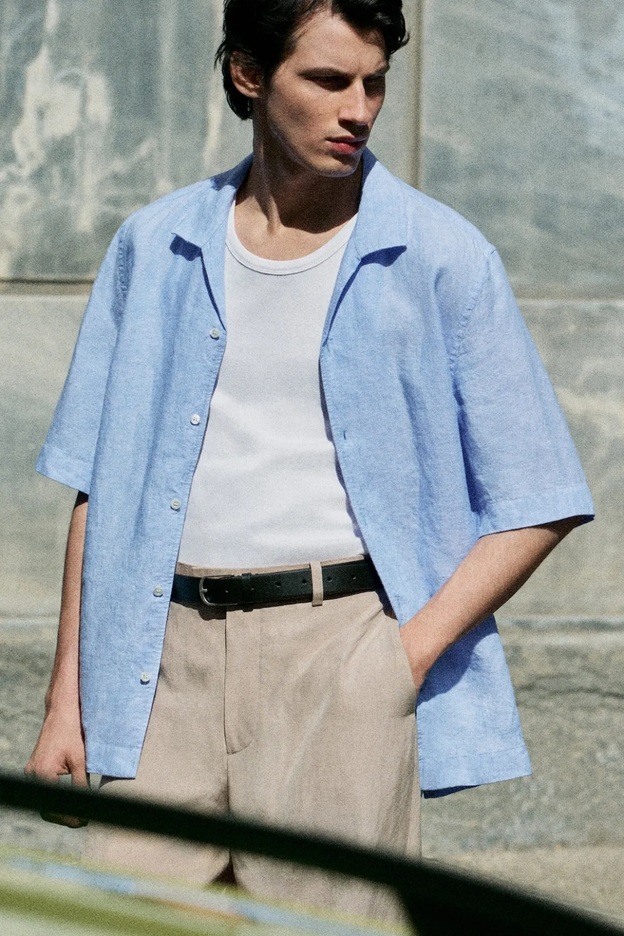 CAMP-COLLAR SHORT-SLEEVED LINEN SHIRT