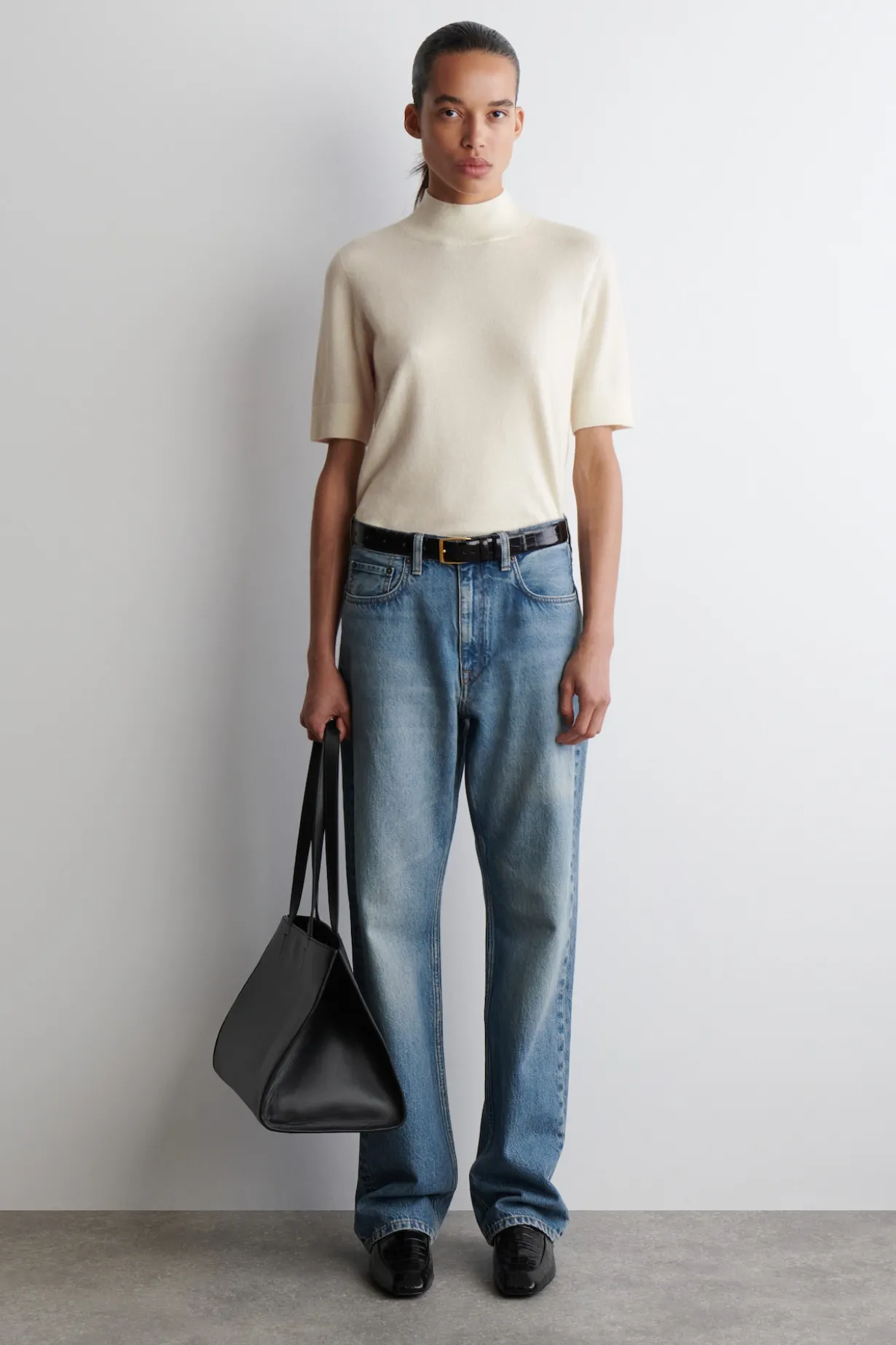 CASHMERE MOCK-NECK T-SHIRT