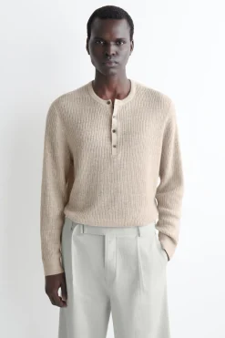 CASHMERE-LINEN HENLEY T-SHIRT