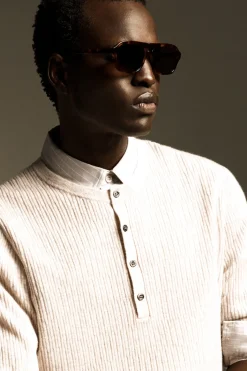 CASHMERE-LINEN HENLEY T-SHIRT