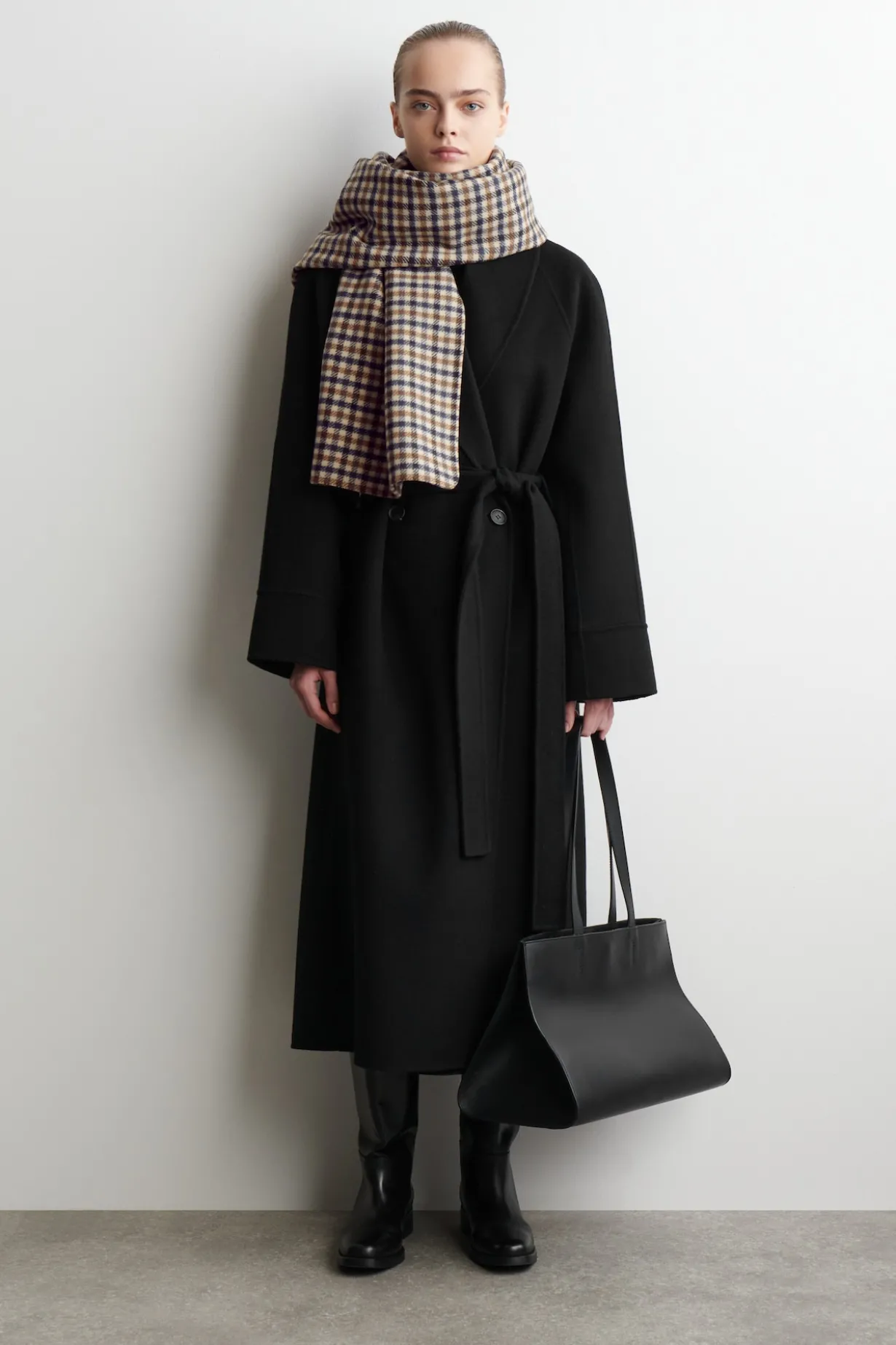 CHECKED DOUBLE-FACED MERINO WOOL SCARF
