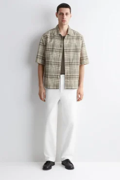 CHECKED LINEN-BLEND SHORT-SLEEVED SHIRT