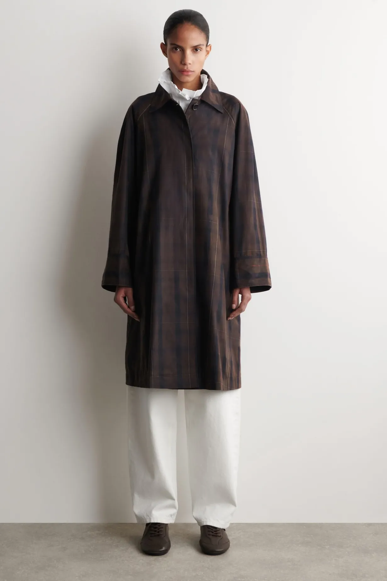 CHECKED WAXED-COTTON CAR COAT