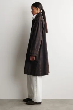 CHECKED WAXED-COTTON CAR COAT