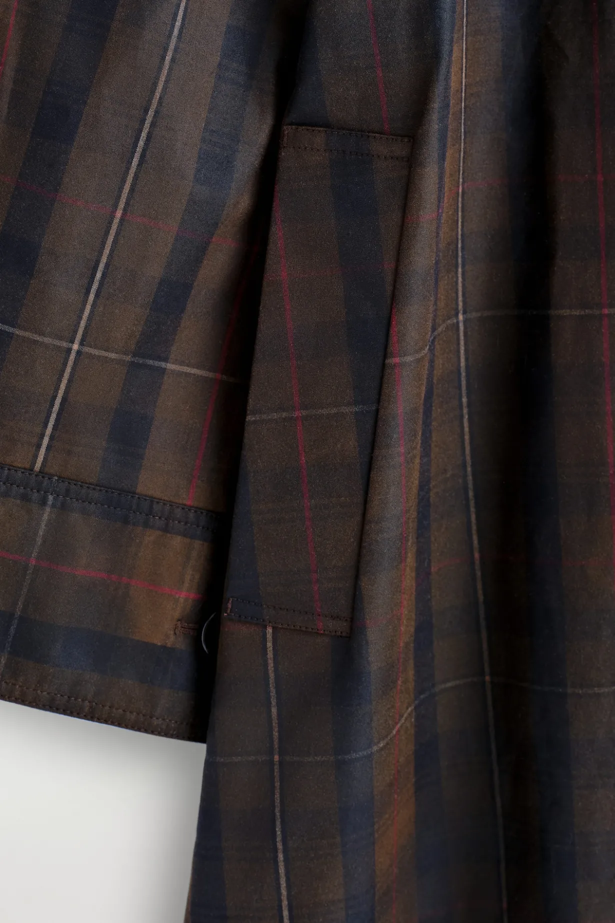 CHECKED WAXED-COTTON CAR COAT