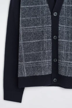 CHECKED WOOL V-NECK CARDIGAN