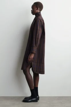 CHECKED WOOL-BLEND SHIRT DRESS