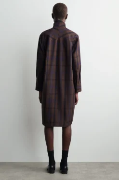 CHECKED WOOL-BLEND SHIRT DRESS