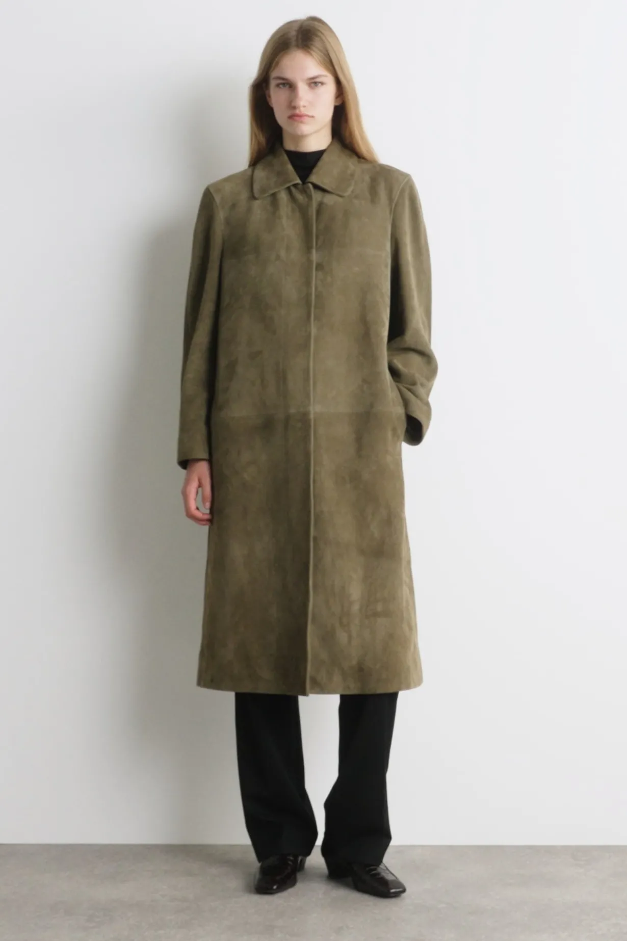 COLLARED SUEDE LONG COAT