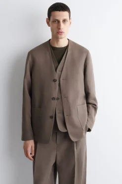 COLLARLESS LINEN-BLEND BLAZER