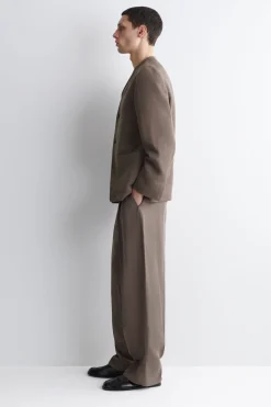 COLLARLESS LINEN-BLEND BLAZER