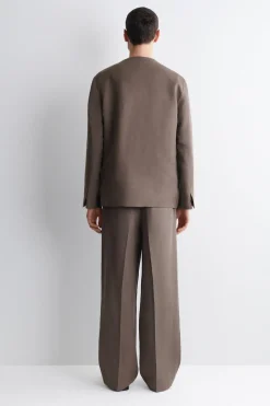 COLLARLESS LINEN-BLEND BLAZER