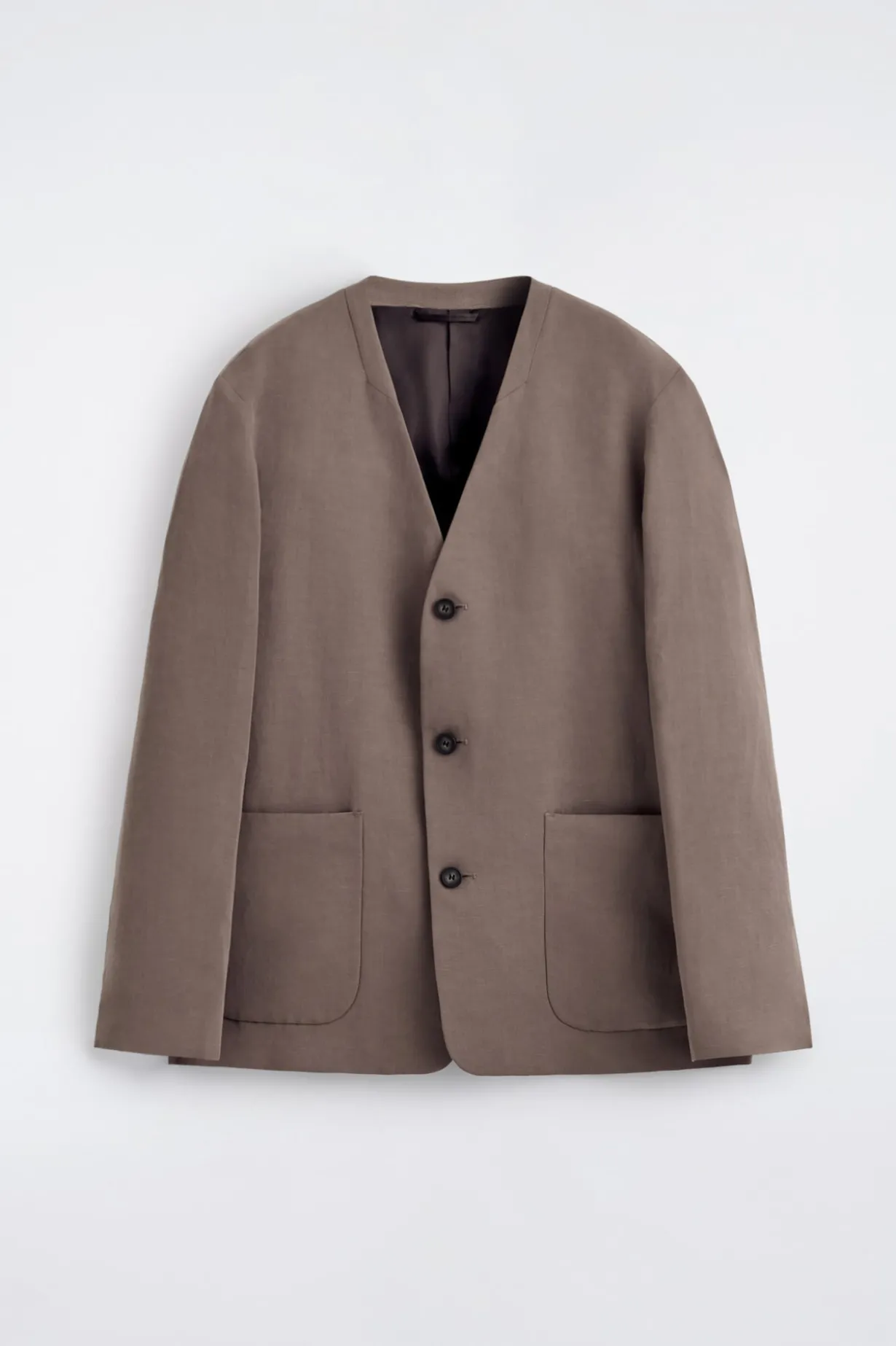 COLLARLESS LINEN-BLEND BLAZER