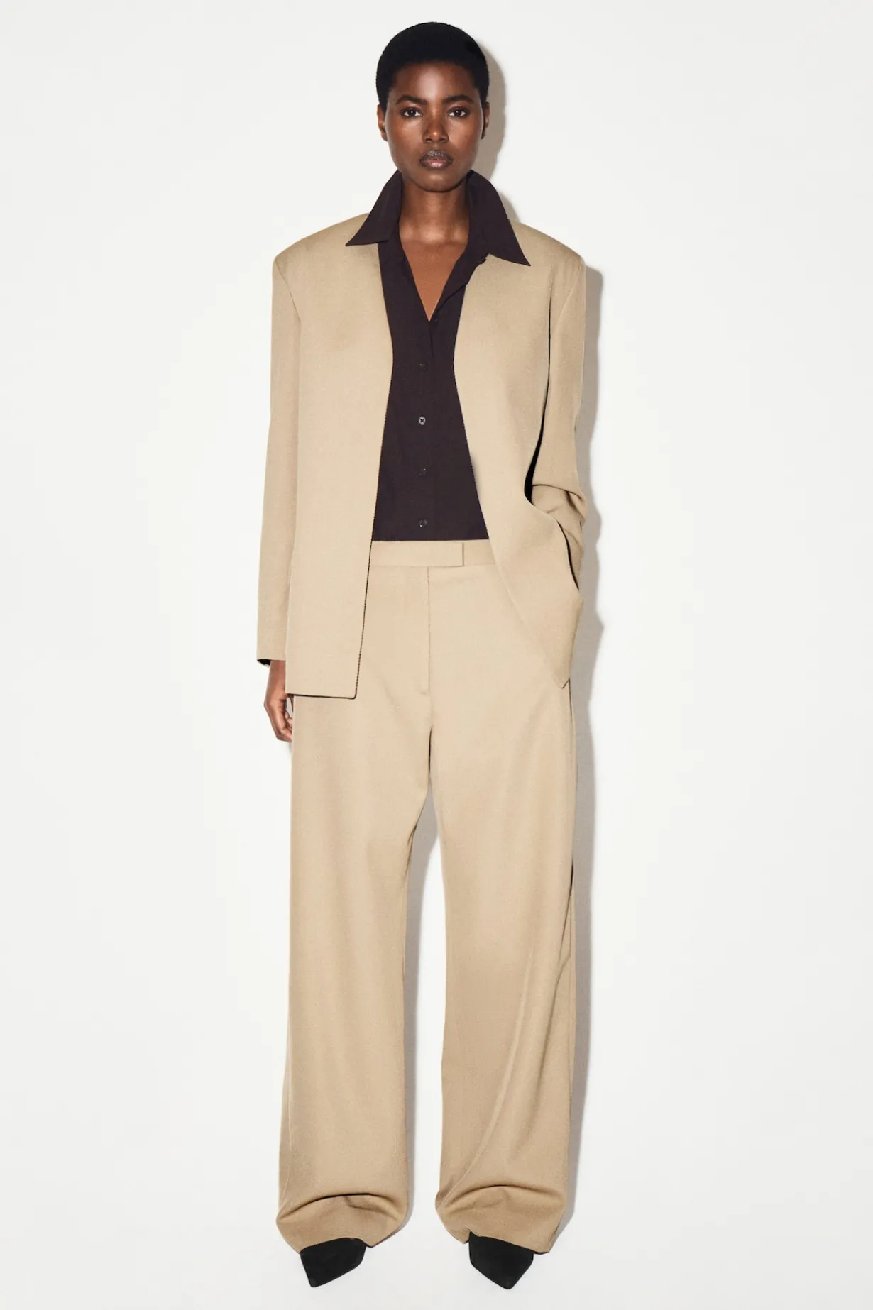 COLLARLESS WOOL-TWILL BLAZER