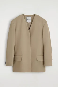 COLLARLESS WOOL-TWILL BLAZER