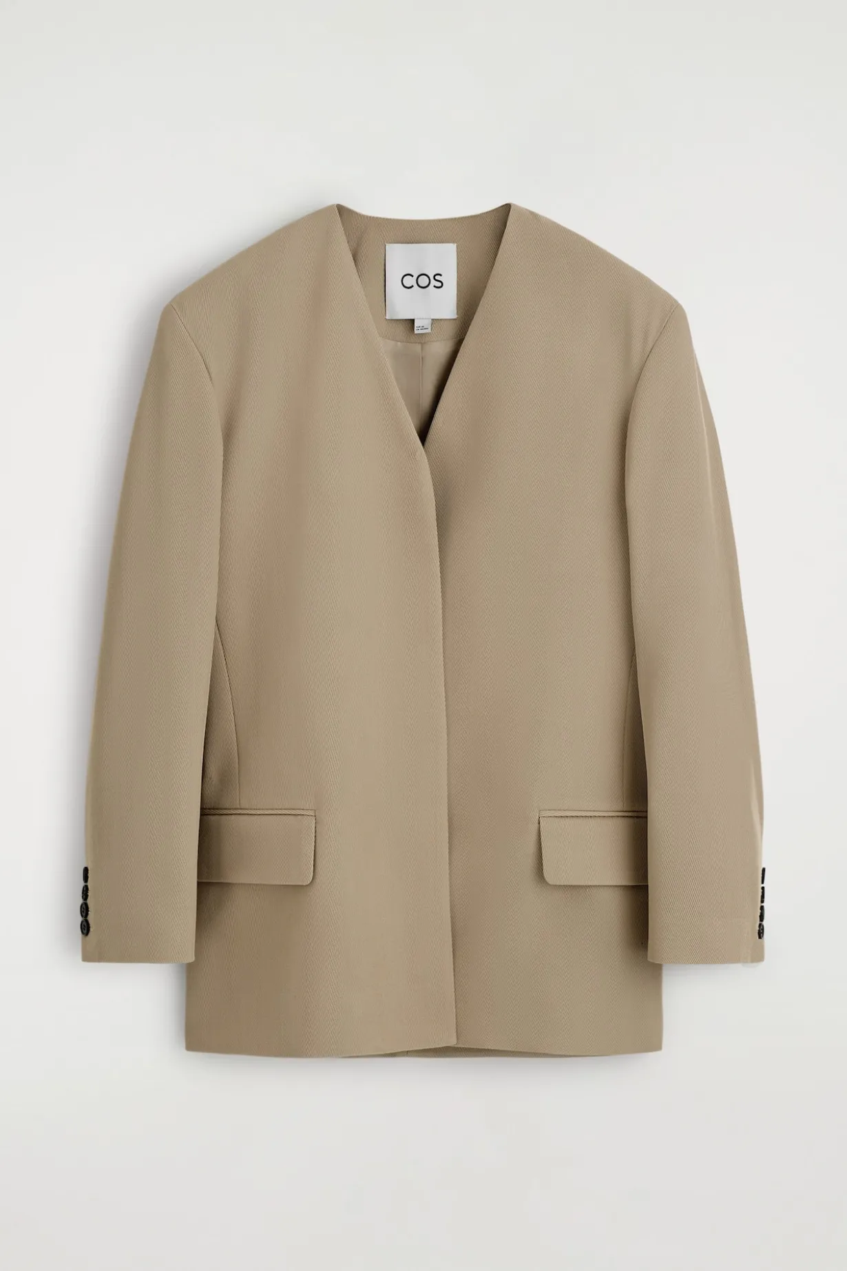 COLLARLESS WOOL-TWILL BLAZER