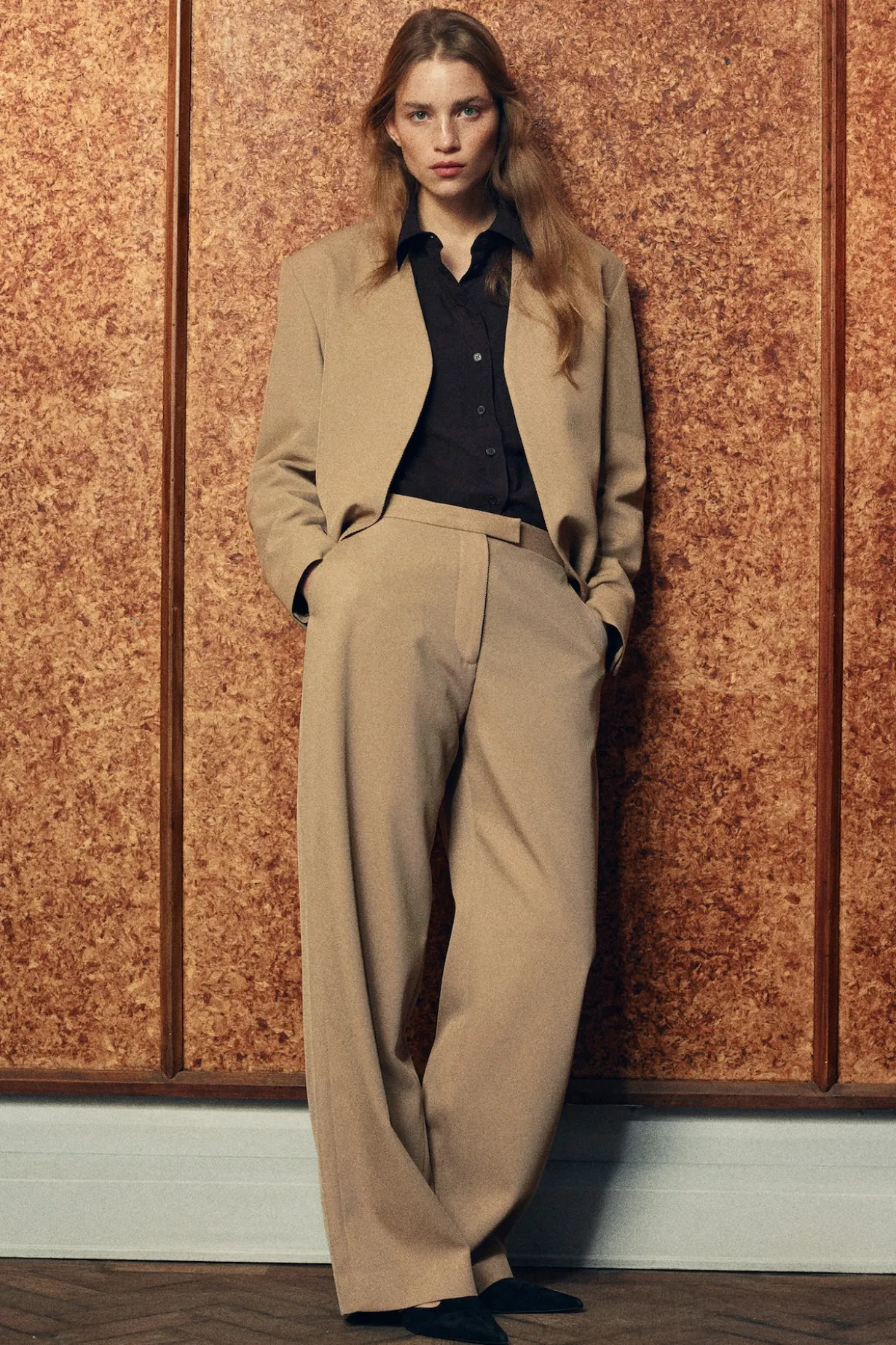 COLLARLESS WOOL-TWILL BLAZER