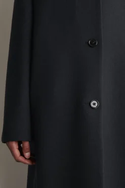 COLLARLESS WOOL-TWILL COAT