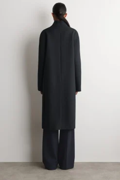 COLLARLESS WOOL-TWILL COAT