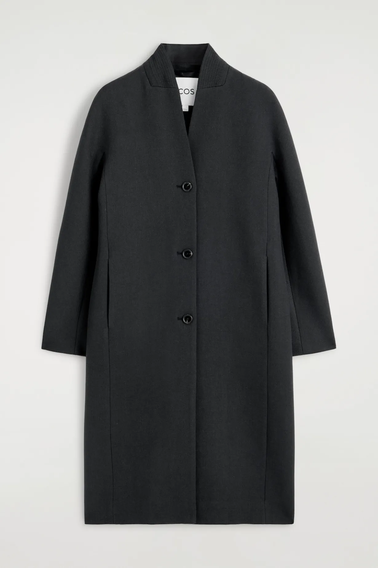COLLARLESS WOOL-TWILL COAT