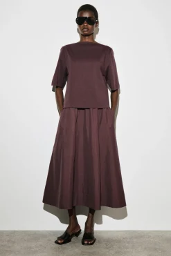 CONTRAST-PANEL BOAT-NECK MIDI DRESS