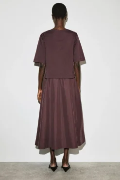 CONTRAST-PANEL BOAT-NECK MIDI DRESS