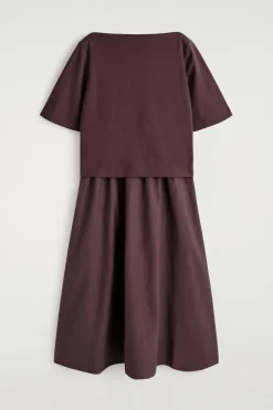 CONTRAST-PANEL BOAT-NECK MIDI DRESS