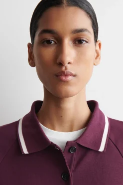 CONTRAST-TIPPED COTTON POLO TOP