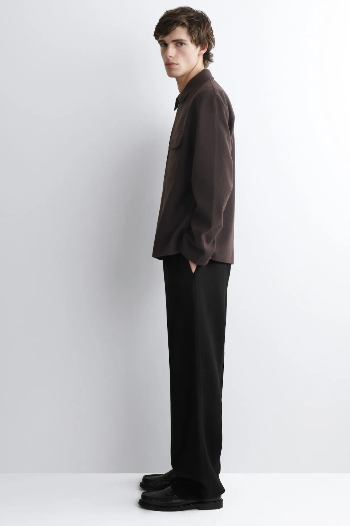 CORDUROY-JERSEY ZIP-UP OVERSHIRT