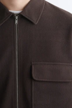CORDUROY-JERSEY ZIP-UP OVERSHIRT