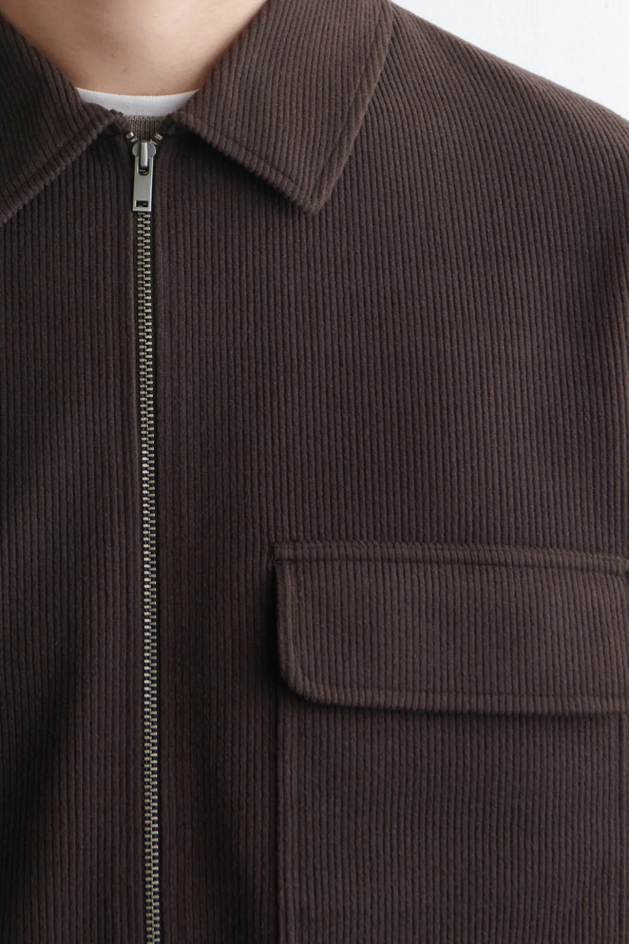 CORDUROY-JERSEY ZIP-UP OVERSHIRT