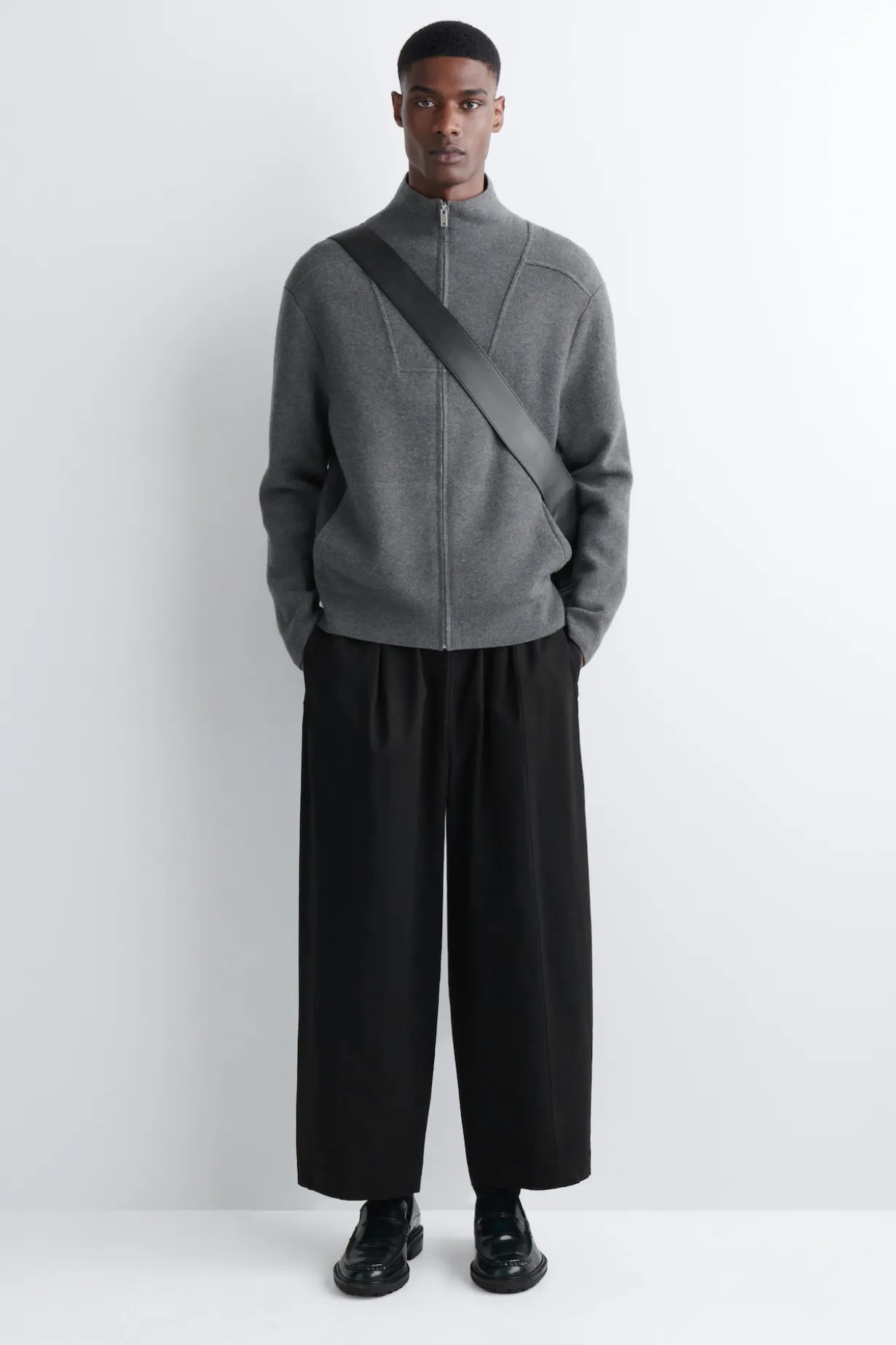COTTON CROPPED BARREL-LEG PANTS