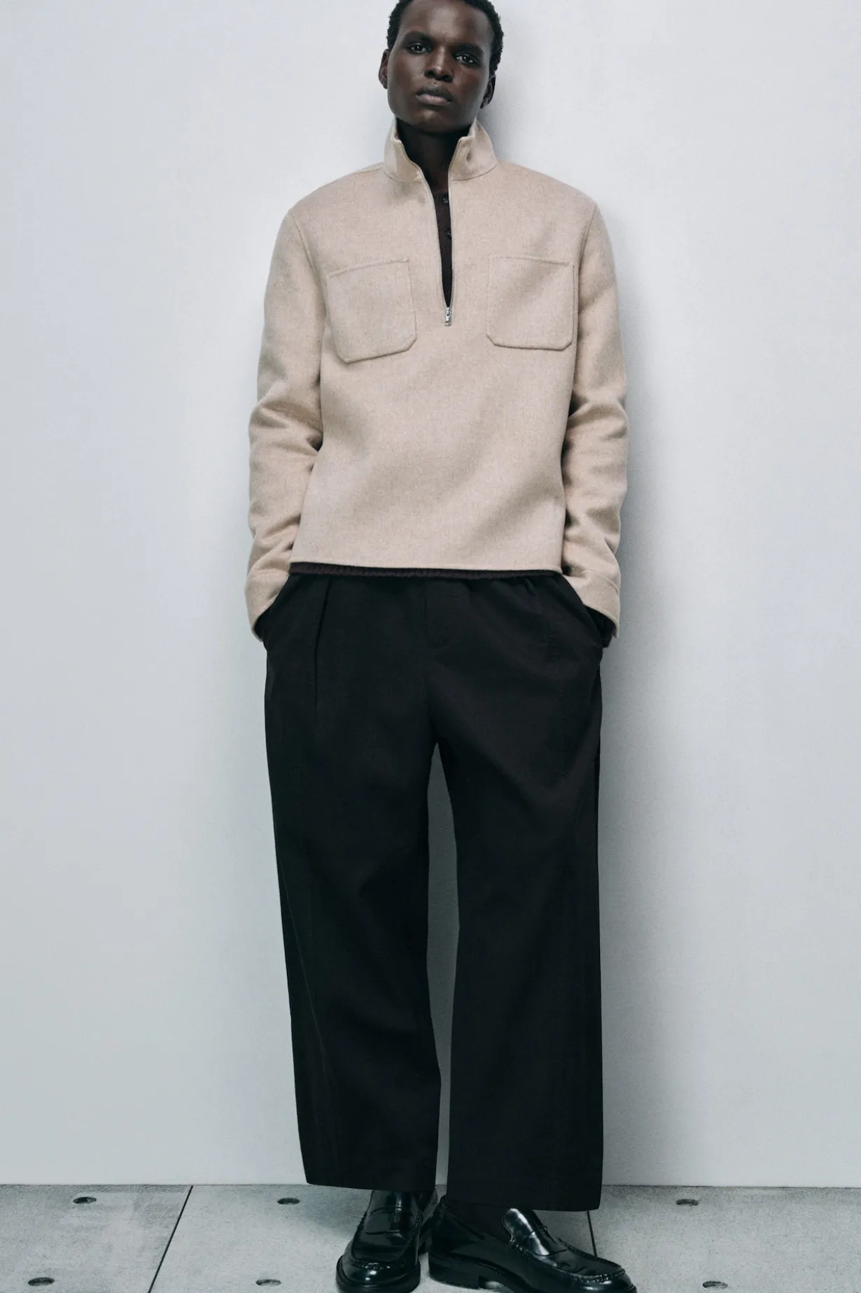 COTTON CROPPED BARREL-LEG PANTS