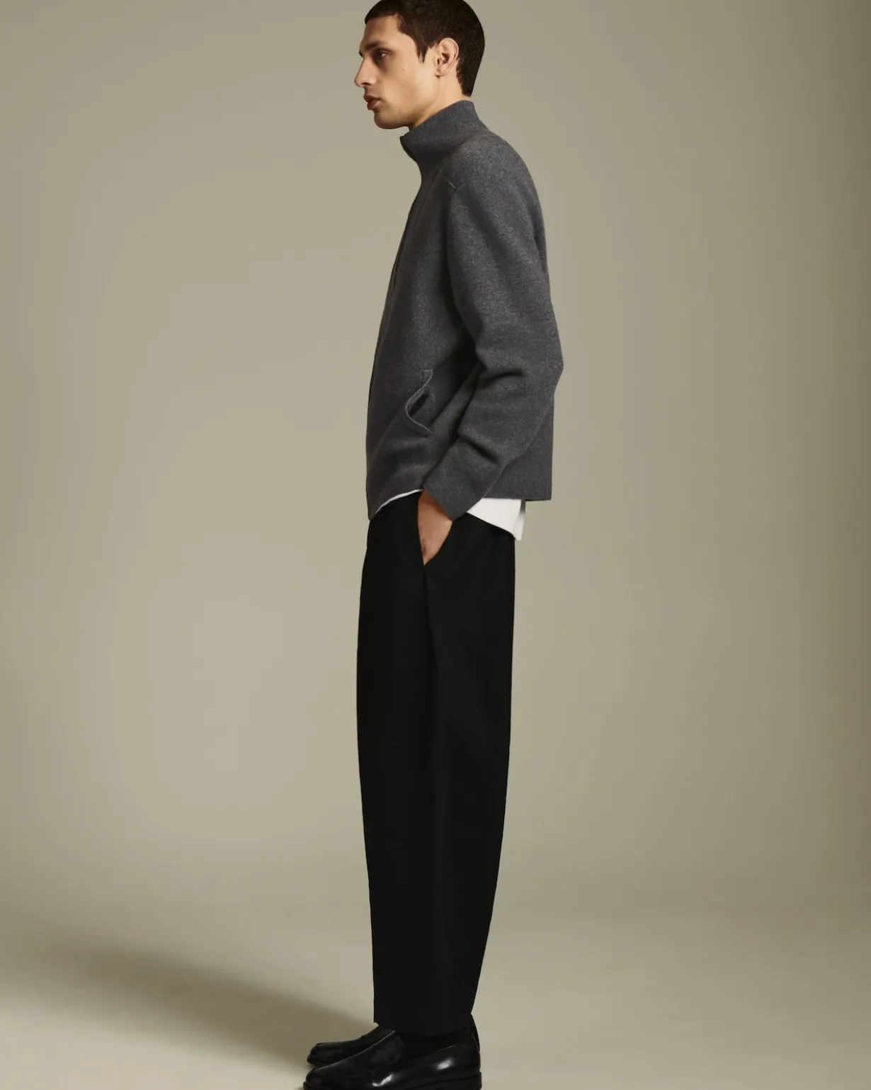 COTTON CROPPED BARREL-LEG PANTS
