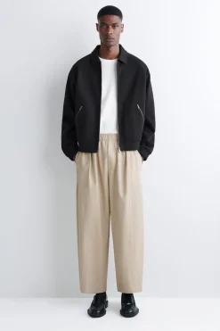 COTTON CROPPED BARREL-LEG PANTS