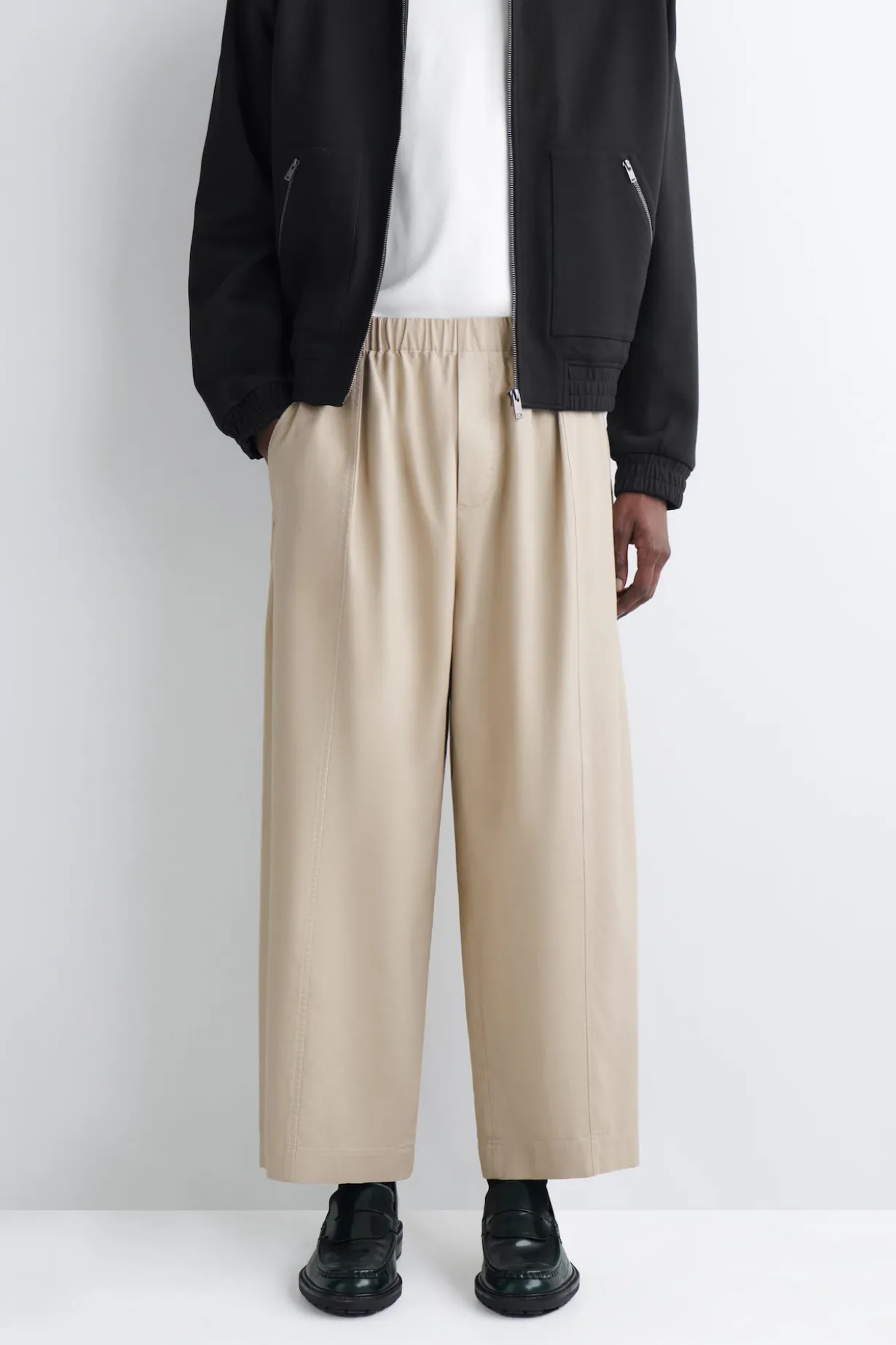 COTTON CROPPED BARREL-LEG PANTS