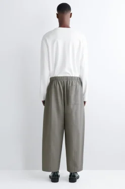 COTTON CROPPED BARREL-LEG PANTS