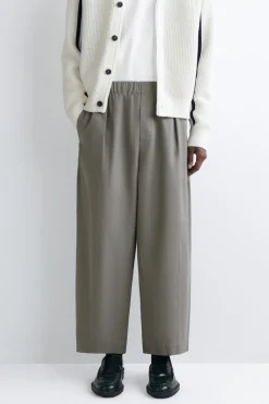 COTTON CROPPED BARREL-LEG PANTS