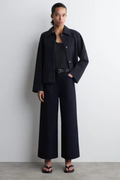 COTTON CROPPED WIDE-LEG TROUSERS