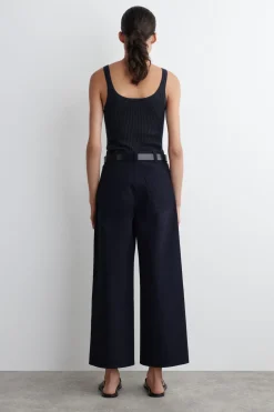 COTTON CROPPED WIDE-LEG TROUSERS