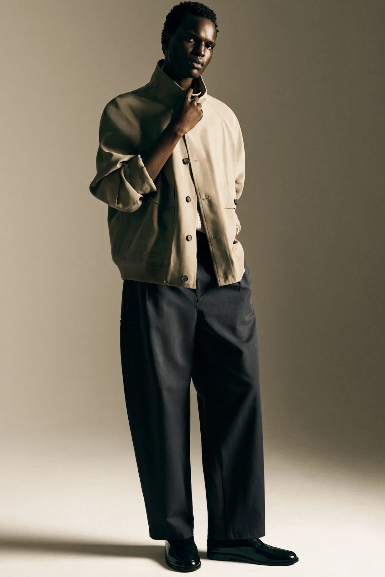 COTTON-BLEND BARREL-LEG UTILITY PANTS