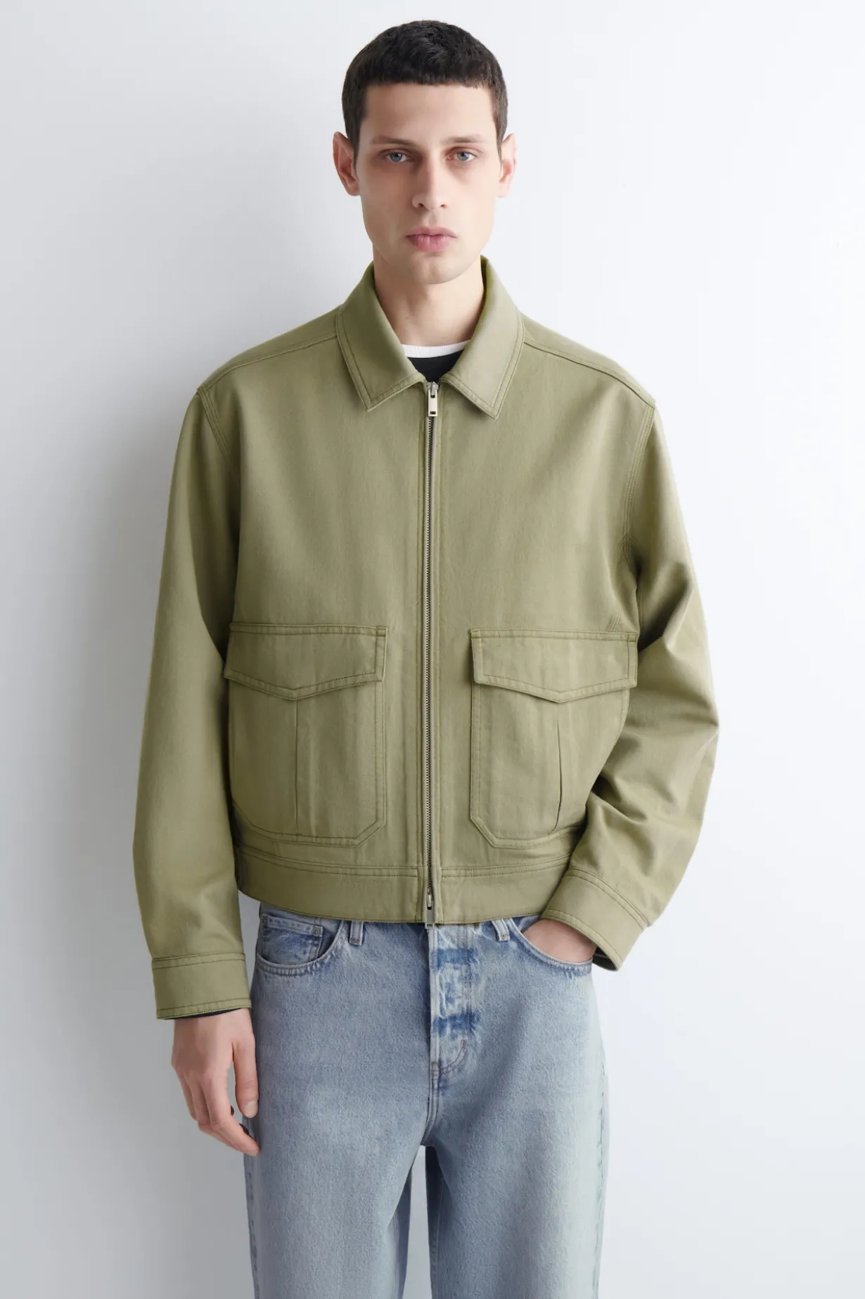 COTTON-BLEND ZIP-UP UTILITY JACKET