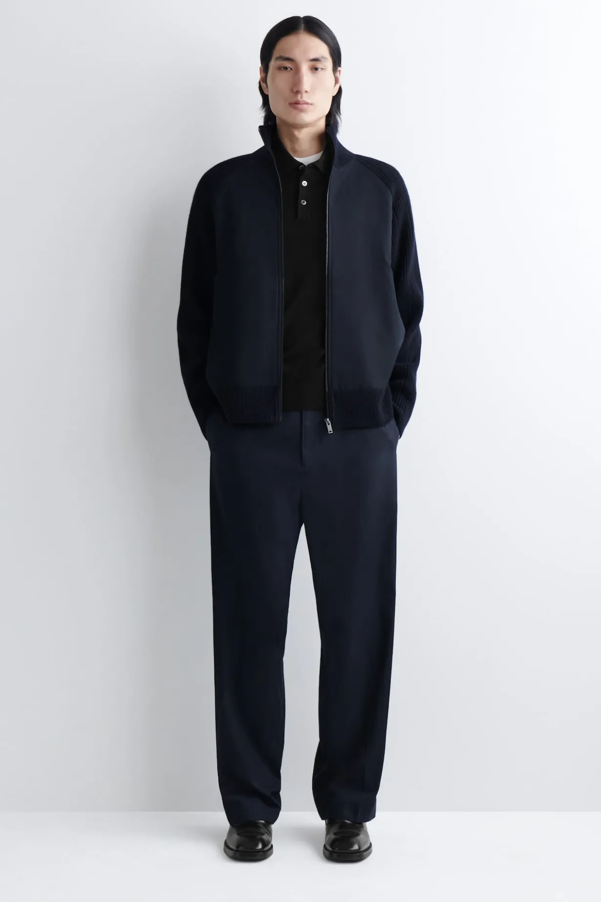 COTTON-PANELED MERINO TRACK JACKET