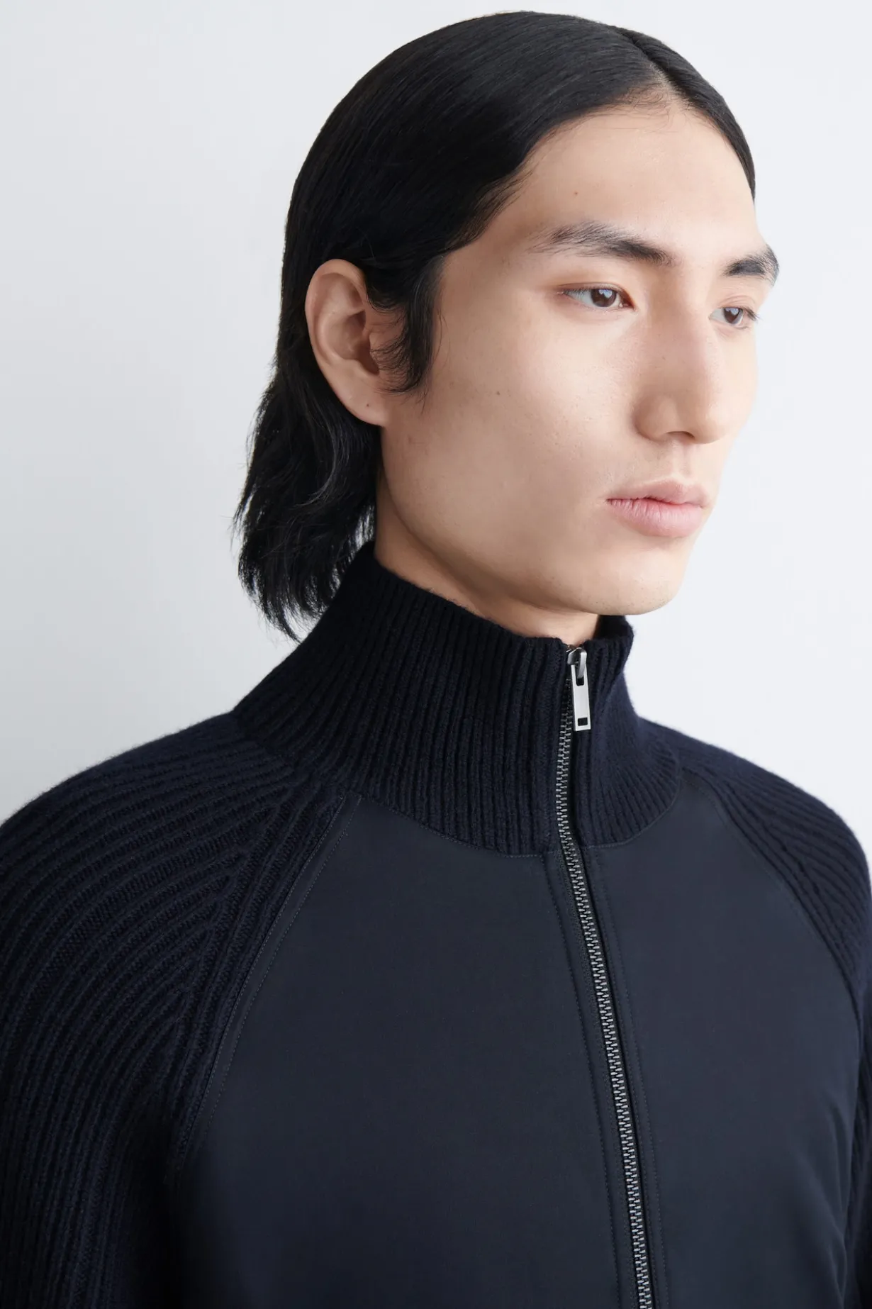 COTTON-PANELED MERINO TRACK JACKET
