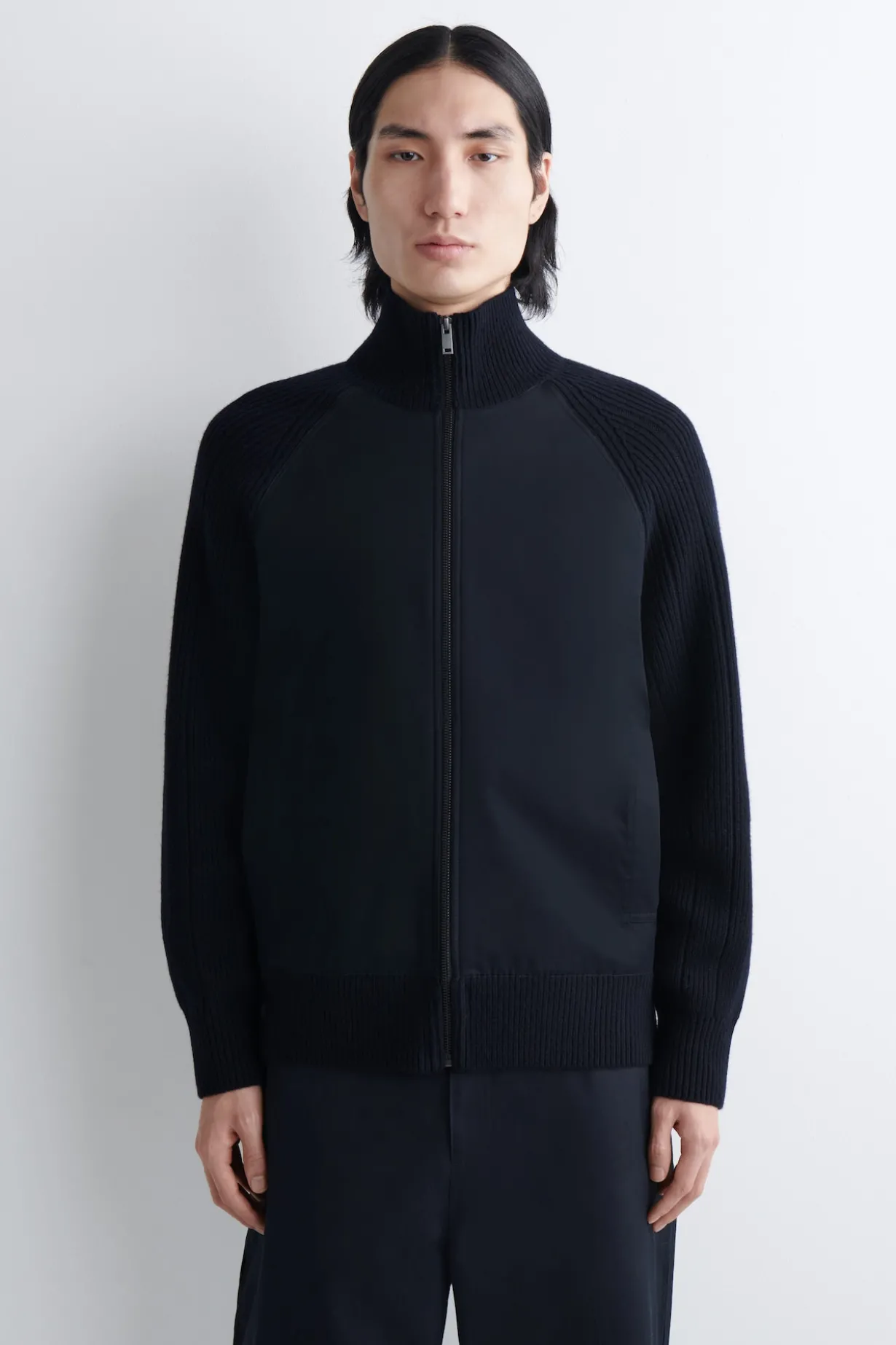 COTTON-PANELED MERINO TRACK JACKET
