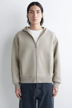 COTTON-PIQUÉ ZIP-UP HOODIE