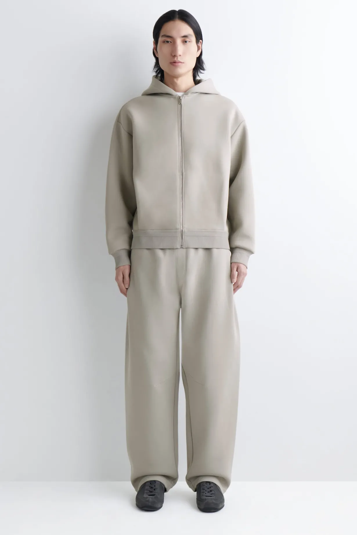COTTON-PIQUÉ ZIP-UP HOODIE